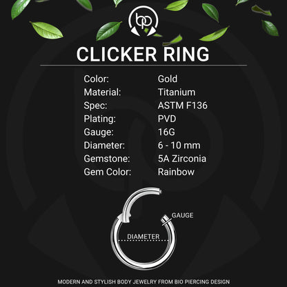 Titanium Clicker Ring in Classic Style with Rainbow Zirconia