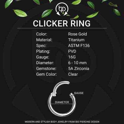 Titanium Clicker Ring in Classic Style with Clear Zirconia