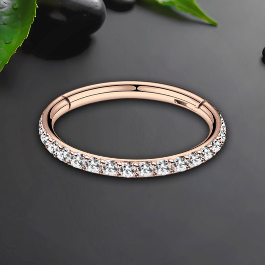 Titanium Clicker Ring in Classic Style with Clear Zirconia