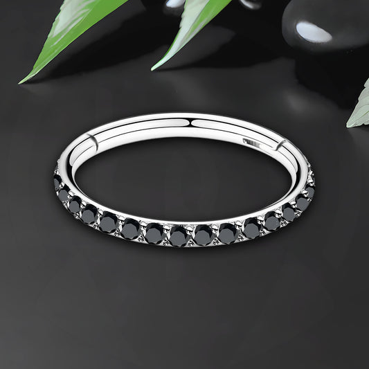 Titanium Clicker Ring in Classic Style with Black Zirconia
