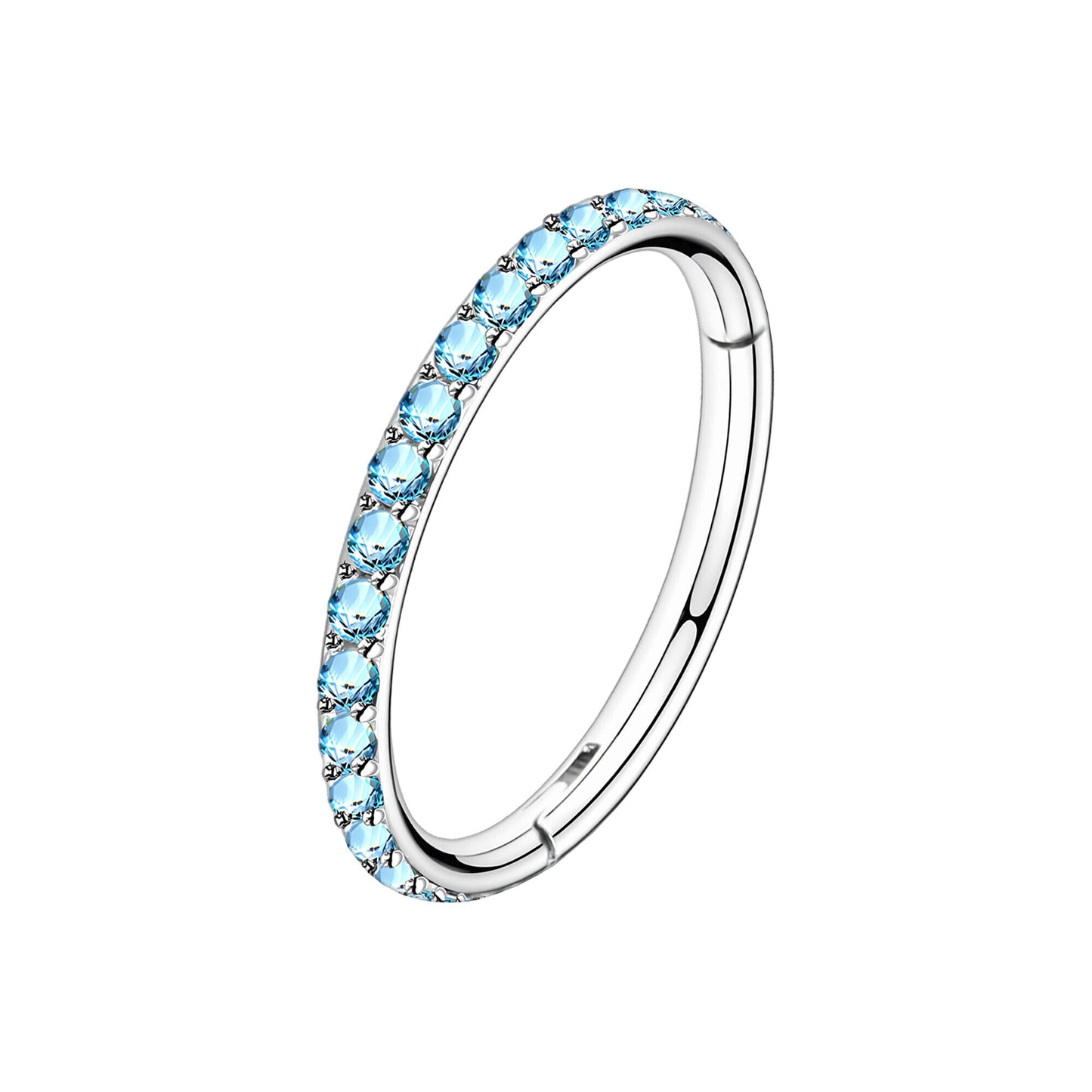 Titanium Clicker Ring in Classic Style with Aqua Zirconia