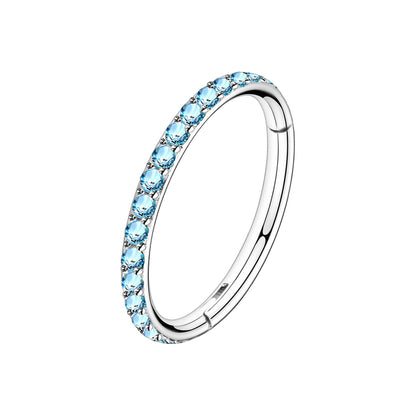 Titanium Clicker Ring in Classic Style with Aqua Zirconia