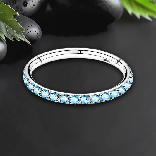 Titanium Clicker Ring in Classic Style with Aqua Zirconia