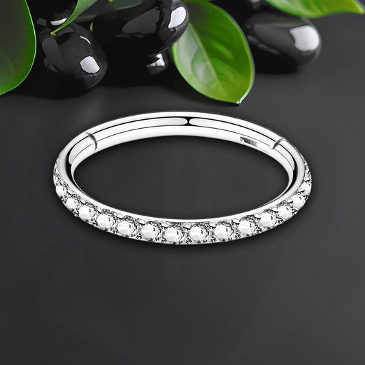 Titanium Clicker Ring in Classic Style with Clear Zirconia