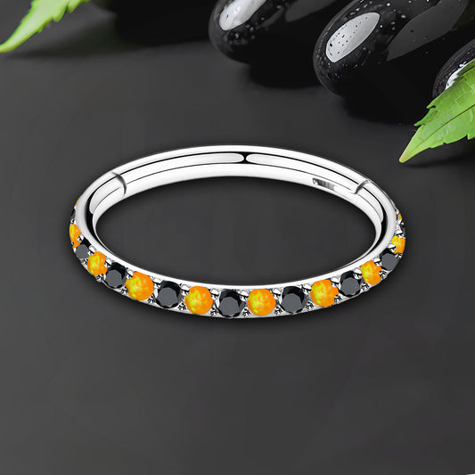 Titanium Clicker Ring in Classic Style with Orange Opals