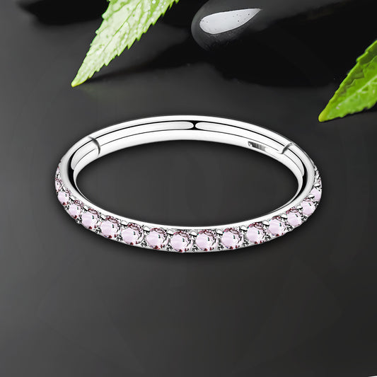 Titanium Clicker Ring in Classic Style with Pink Zirconia