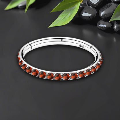 Titanium Clicker Ring in Classic Style with Red Zirconia
