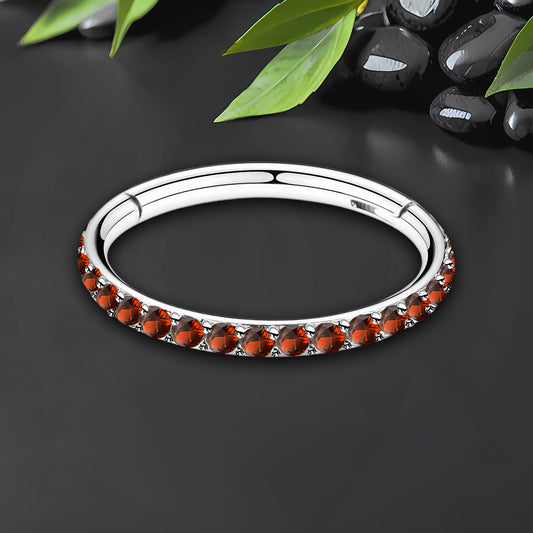 Titanium Clicker Ring in Classic Style with Red Zirconia