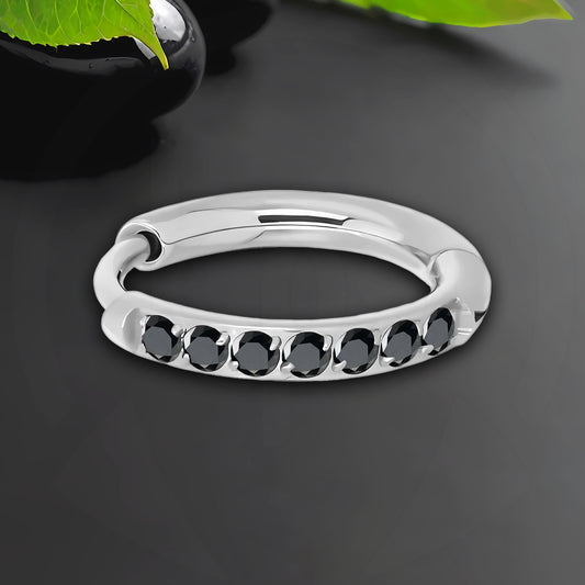 Titanium Clicker Ring in Classic Earring Style and Black CZ