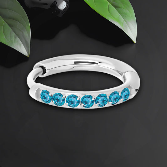 Titanium Clicker Ring in Classic Earring Style and Blue CZ