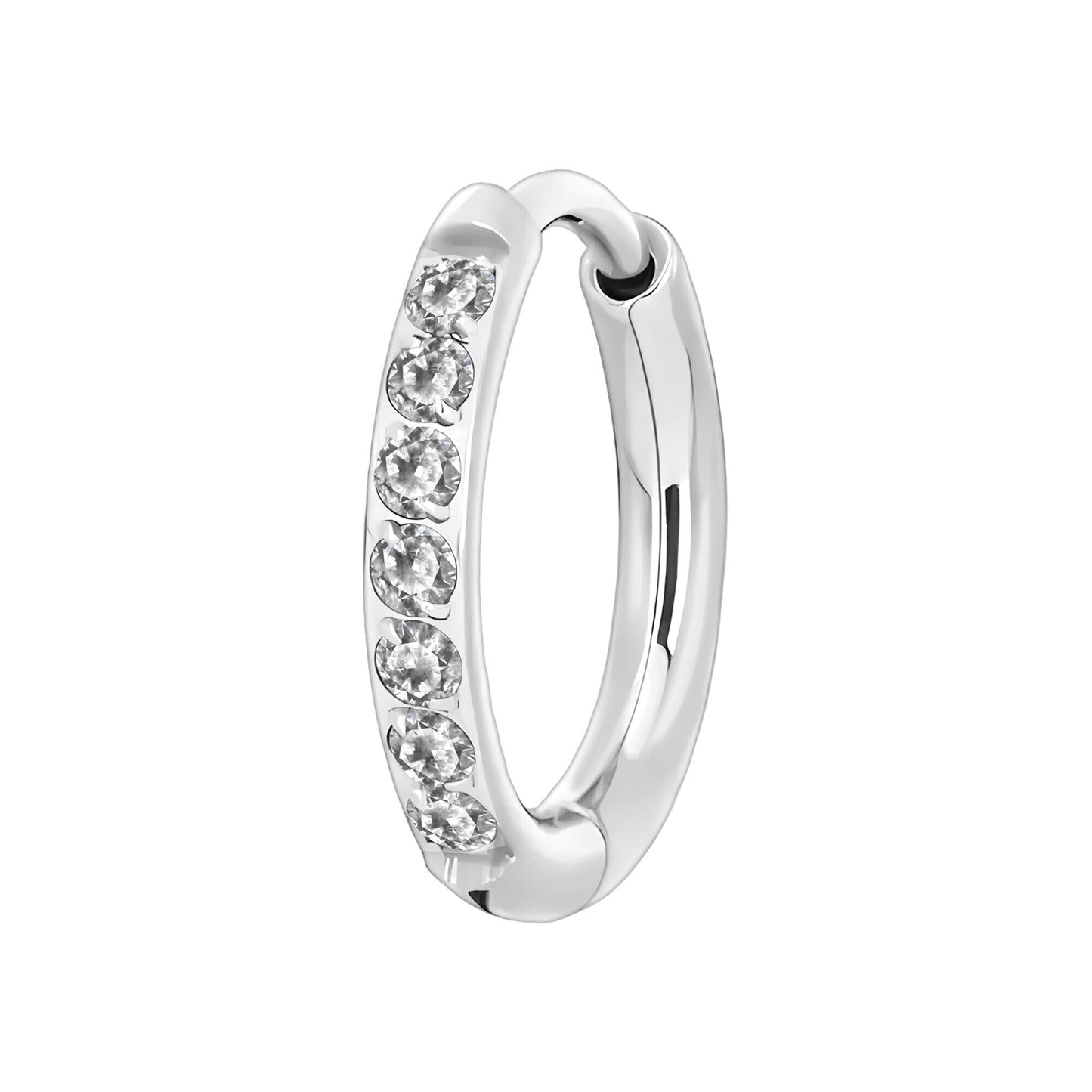 Titanium Clicker Ring in Classic Earring Style and Clear CZ