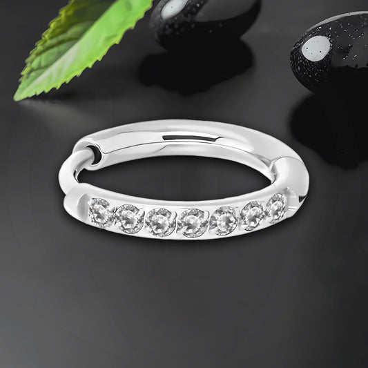 Titanium Clicker Ring in Classic Earring Style and Clear CZ