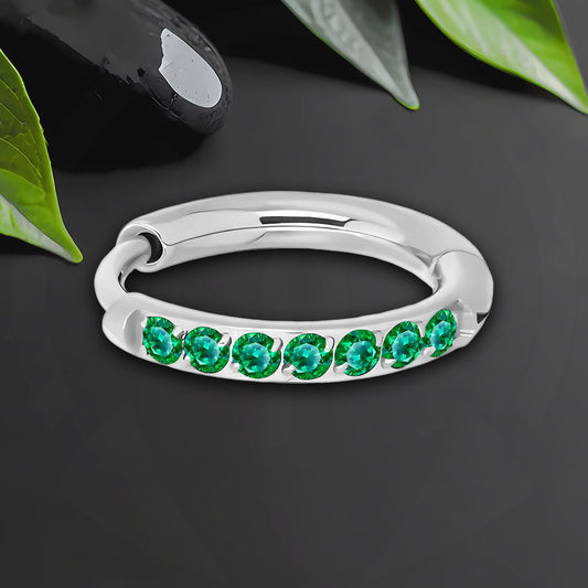 Titanium Clicker Ring in Classic Earring Style and Green CZ