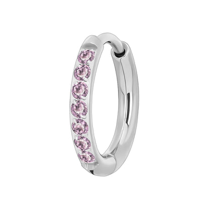 Titanium Clicker Ring in Classic Earring Style and Pink CZ
