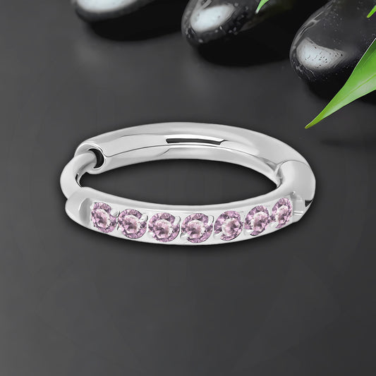 Titanium Clicker Ring in Classic Earring Style and Pink CZ