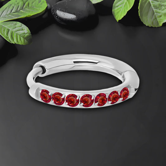 Titanium Clicker Ring in Classic Earring Style and Red CZ