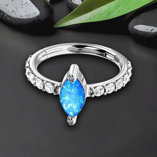 Titanium Clicker Ring with Zirconia and Marquise Blue Opal