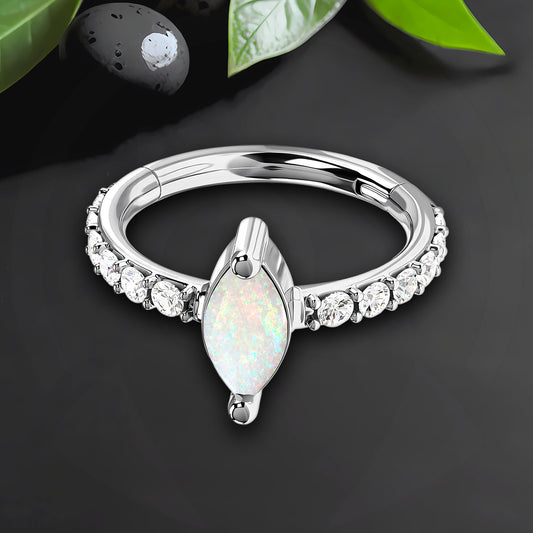 Titanium Clicker Ring with Zirconia and Marquise White Opal