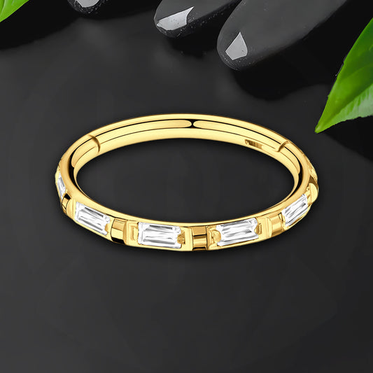 Titanium Clicker Ring with Rectangular Zirconia