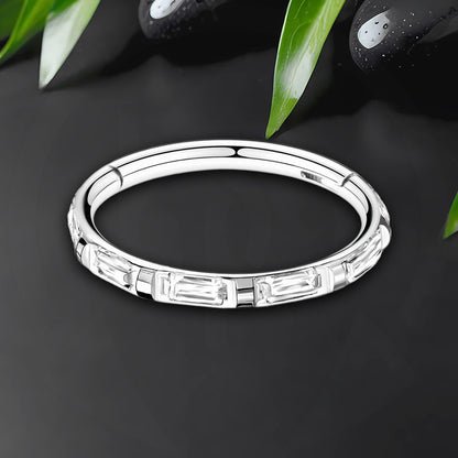 Titanium Clicker Ring with Rectangular Zirconia