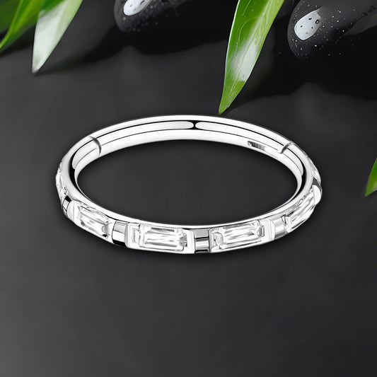 Titanium Clicker Ring with Rectangular Zirconia