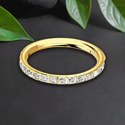 Titanium Clicker Ring with Square Zirconia