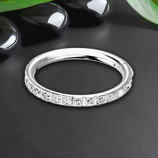Titanium Clicker Ring with Square Zirconia