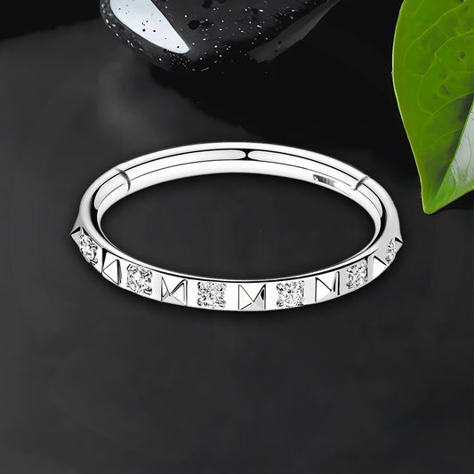 Titanium Clicker Ring with Pyramid Pattern and Zirconia