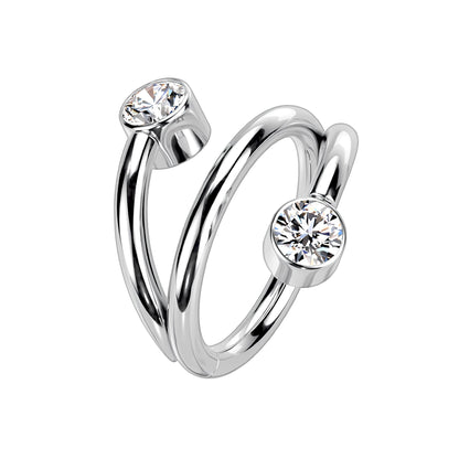 Titanium Clicker Ring in Spiral Shape and Zirconia