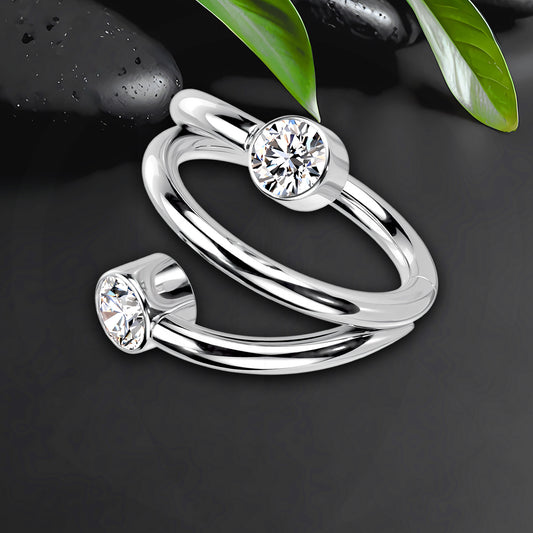 Titanium Clicker Ring in Spiral Shape and Zirconia