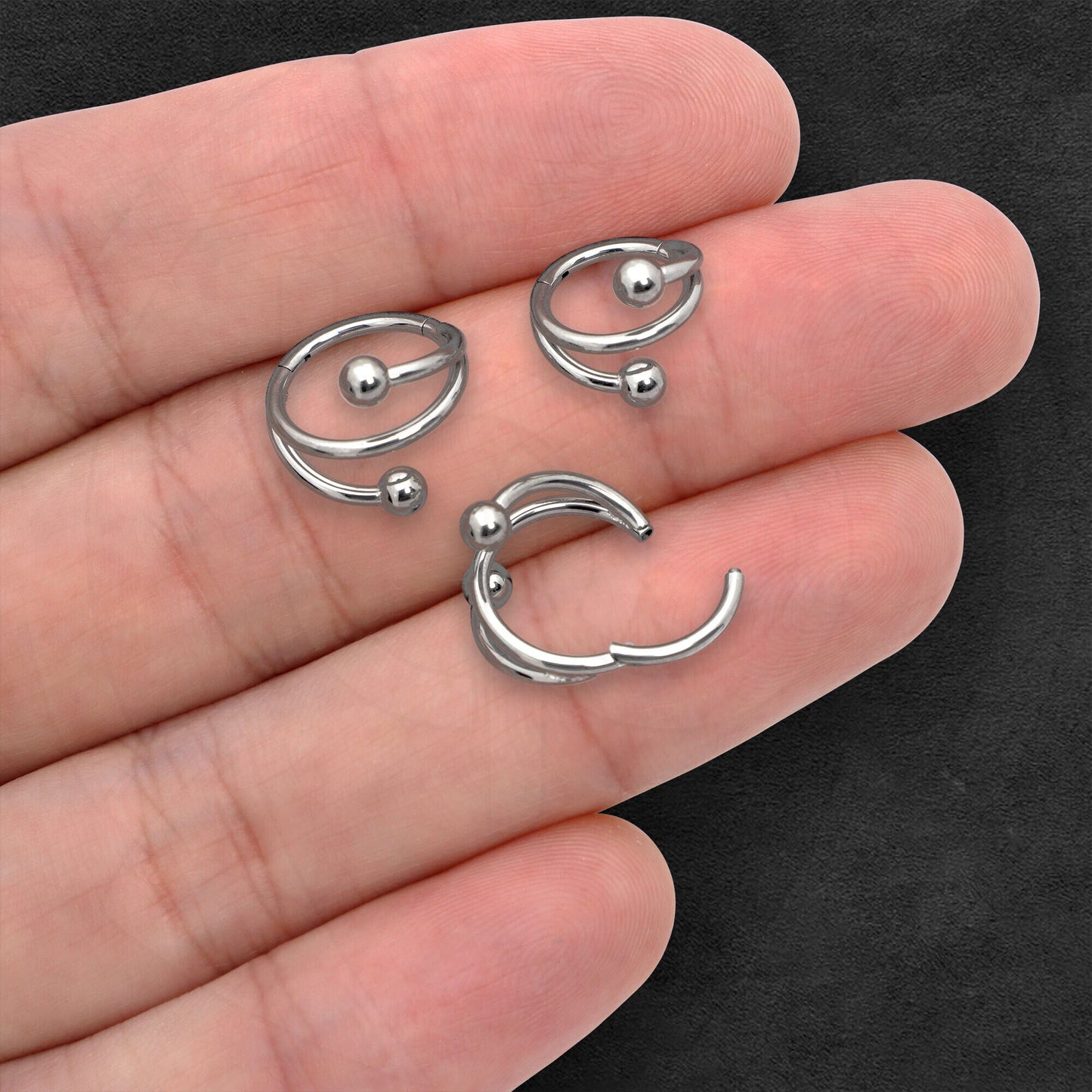 Titanium Clicker Ring in Spiral Shape and Balls