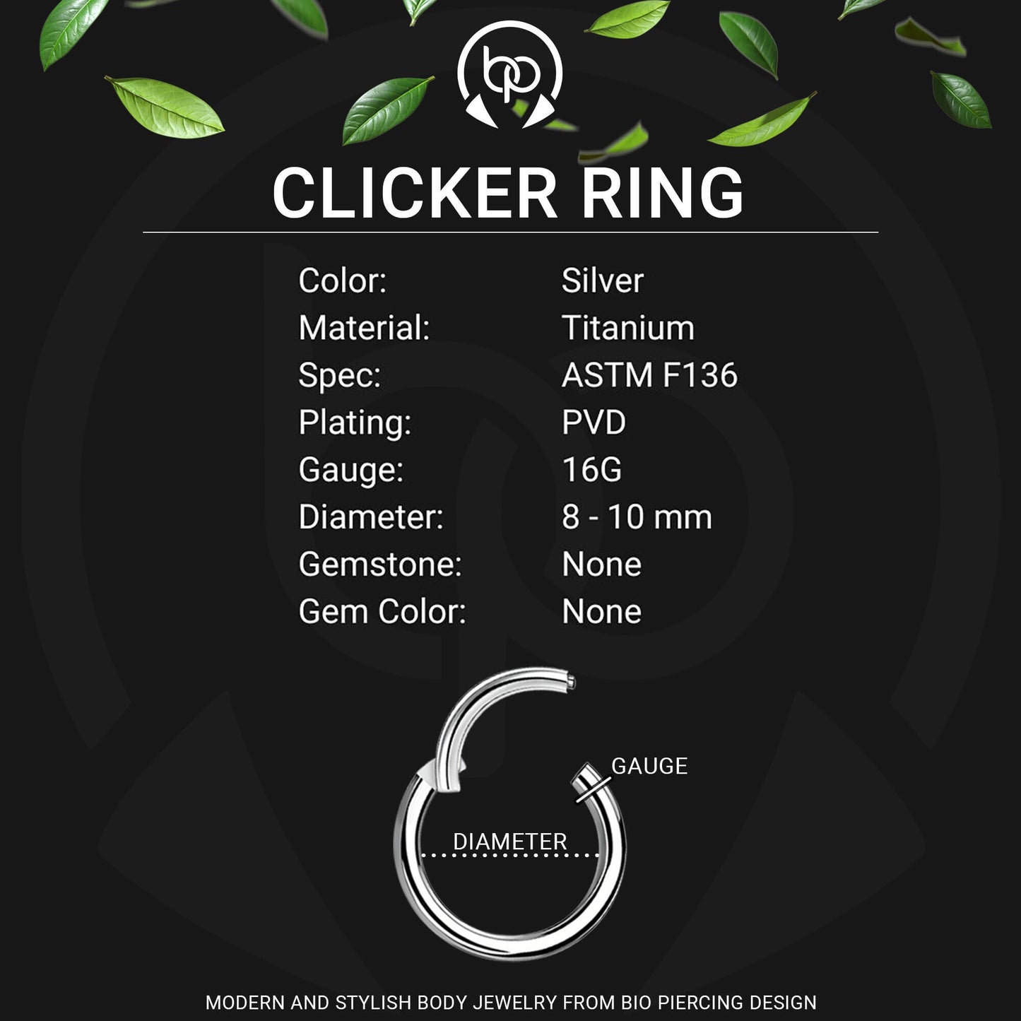 Titanium Clicker Ring in Spiral Shape and Balls