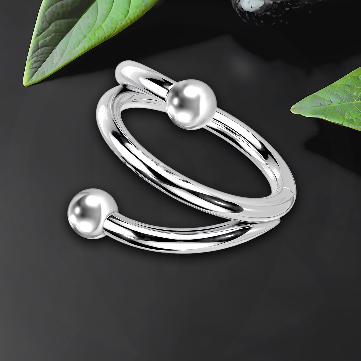 Titanium Clicker Ring in Spiral Shape and Balls
