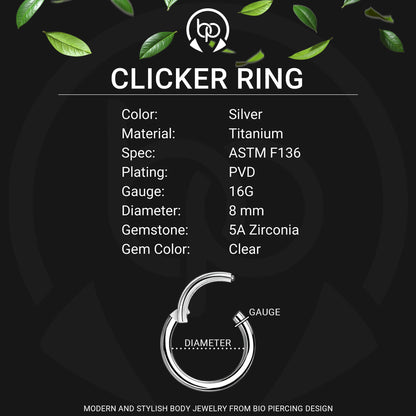 Titanium Clicker Ring with Dual Chains and Zirconia