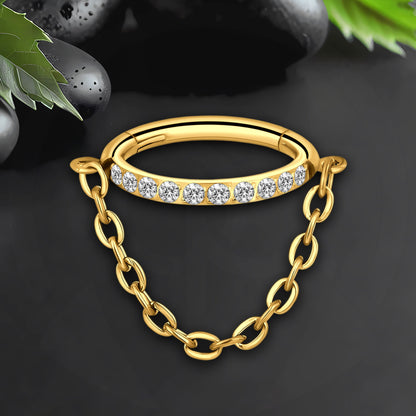 Titanium Clicker Ring with Chain and Zirconia