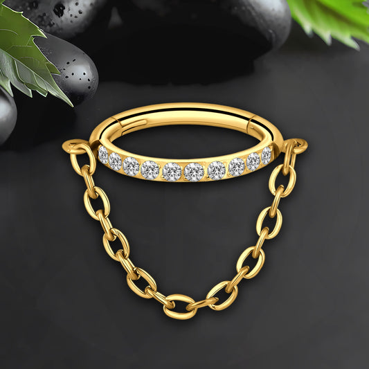 Titanium Clicker Ring with Chain and Zirconia
