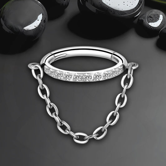 Titanium Clicker Ring with Chain and Zirconia