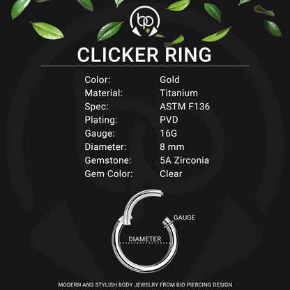 Titanium Clicker Ring with Chains and Crystal Heart
