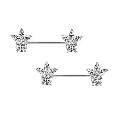 Surgical Steel Nipple Jewelry with Crystal Flower