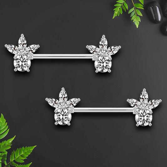 Surgical Steel Nipple Jewelry with Crystal Flower