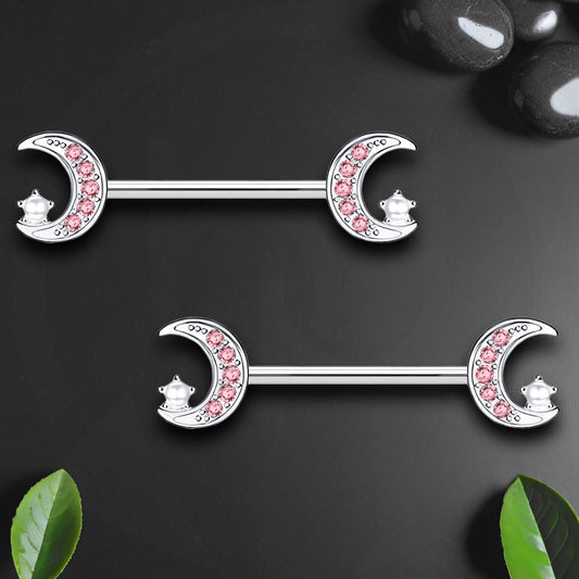 Surgical Steel Nipple Jewelry with Moon and Star