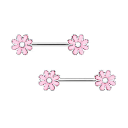 Surgical Steel Nipple Jewelry with Pink Flowers