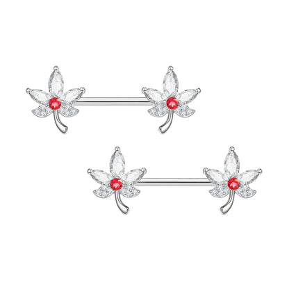 Surgical Steel Nipple Jewelry with Crystal Leaves
