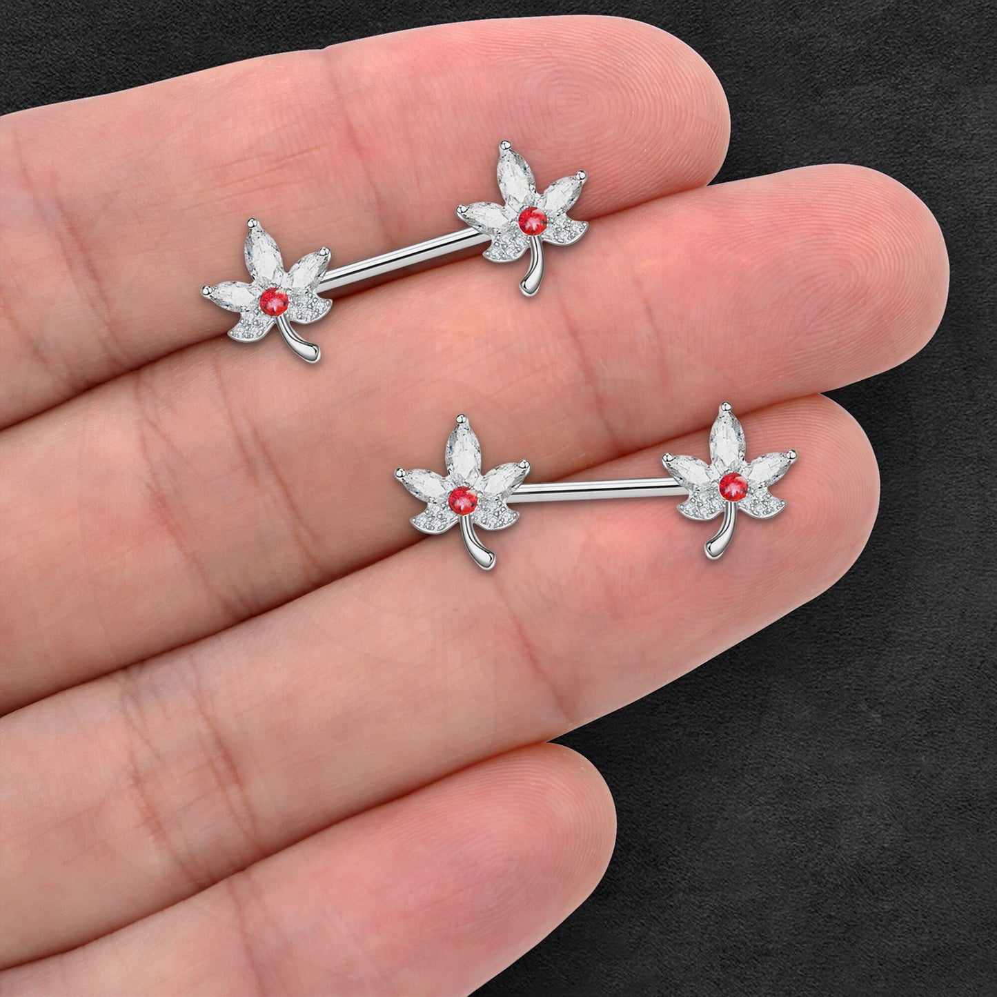 Surgical Steel Nipple Jewelry with Crystal Leaves