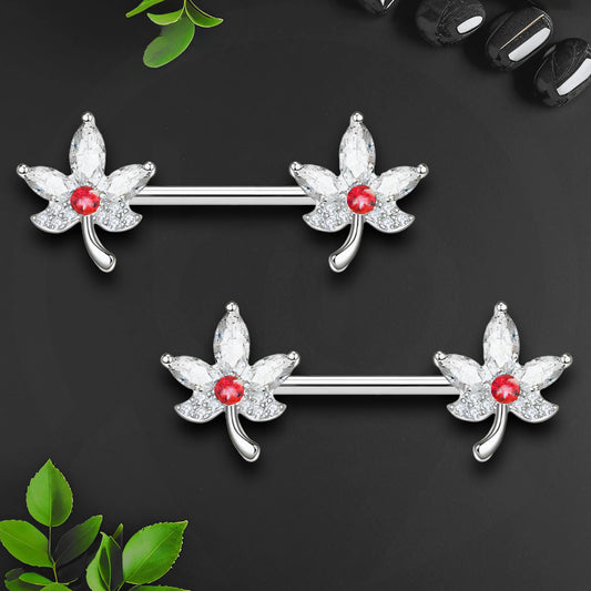Surgical Steel Nipple Jewelry with Crystal Leaves