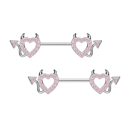 Surgical Steel Nipple Jewelry with Devil Hearts and CZ
