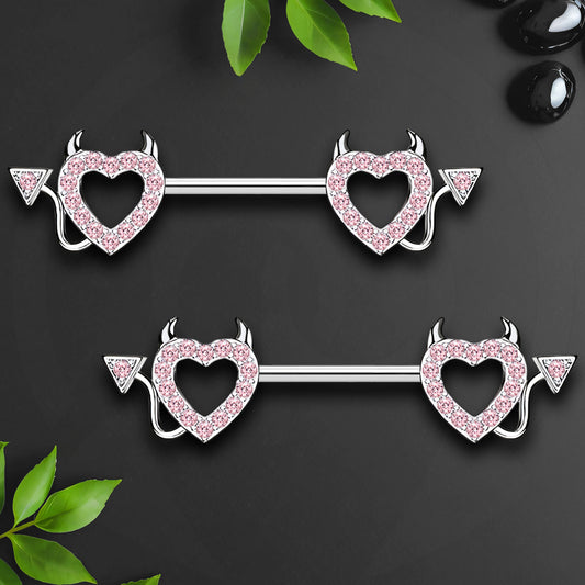 Surgical Steel Nipple Jewelry with Devil Hearts and CZ