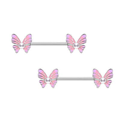 Surgical Steel Nipple Jewelry with Butterflies and Pearls