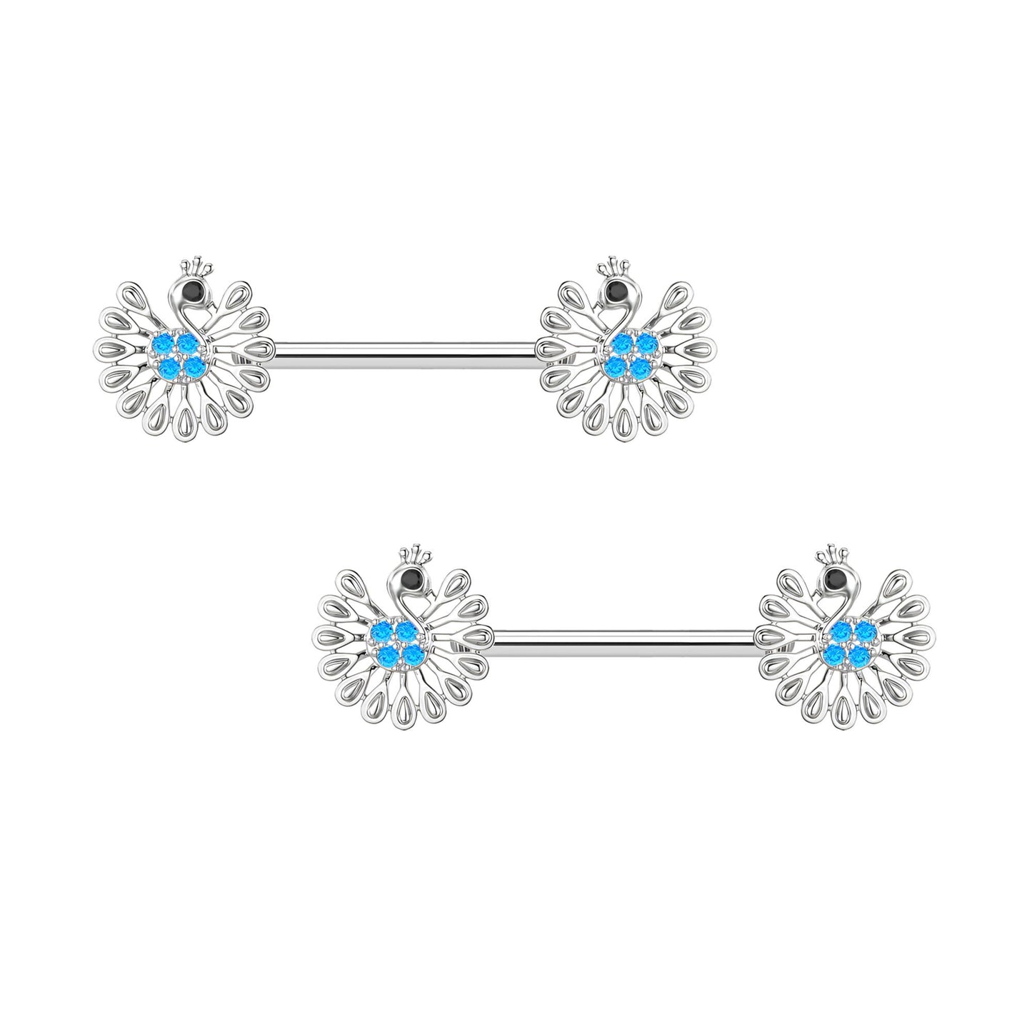 Surgical Steel Nipple Jewelry with Peacock Tail and CZ