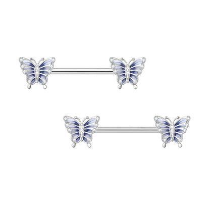 Surgical Steel Nipple Jewelry with Butterflies and Zirconia